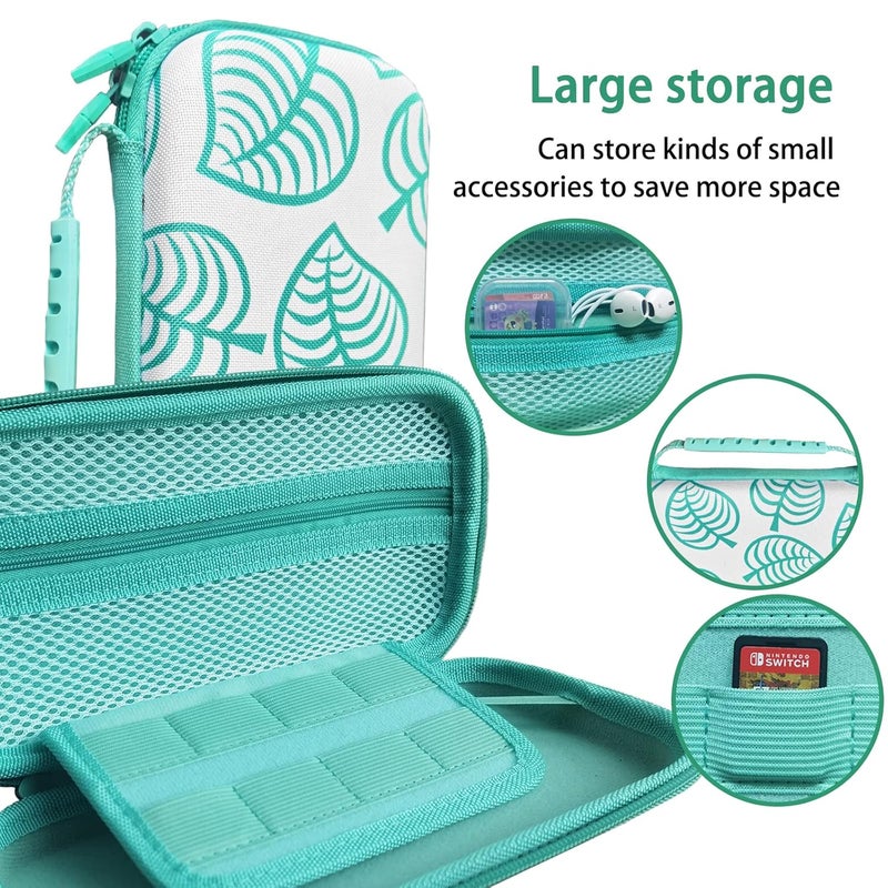TIKOdirect Carrying Case for Switch lite, Shockproof Portable Travel Bag with Glitter Galaxy cover, Screen Protectors and Cute Leaf Thumb Grips Caps, Animal Crossing Green - Image 2
